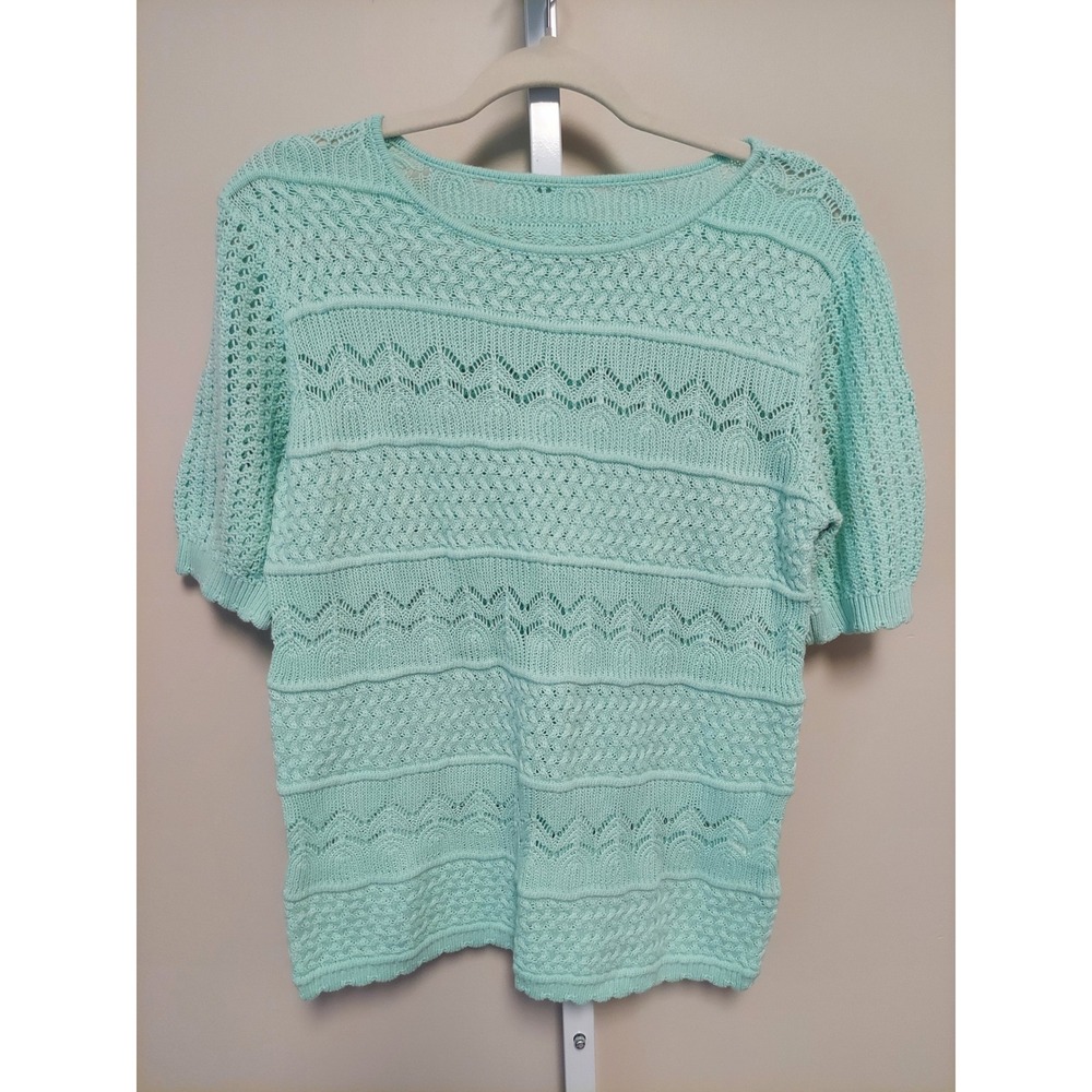 Mint Green Pointelle Knit Short Sleeve Sweater M‎ Coquette Cottage Twee Office